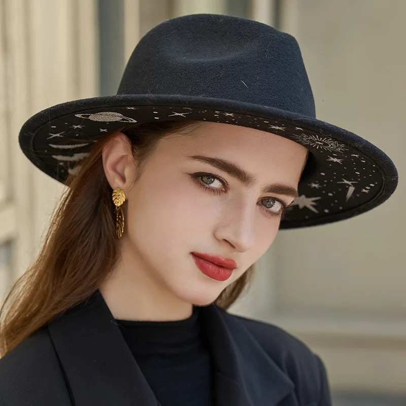 Womens retro Fedora hat autumn and winter wide Brim 241019