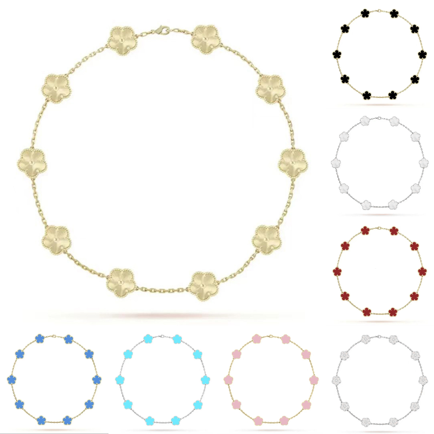 10 motif clover necklace luxury necklace for woman leaf clover necklace gold jewelry sterling silver jewelry 925 flowers pendant necklace Halloween wedding gift
