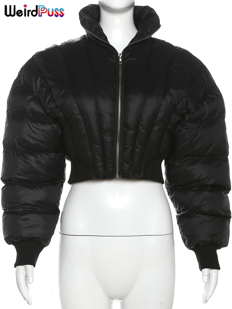 Weird Puss Quilted Puffer Jacket Hipster Winter Turtleneck Warm CottonPadded Wild Street Zip Parkas Thick Bubble Coat 241007Z