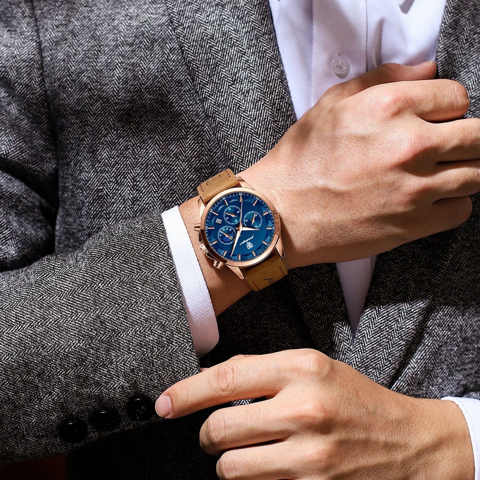 Poedagar Mens Quartz Watch Sports Waterproof Chronograph Luminous Date Mens Watch Business Leather Mens Watch 241019
