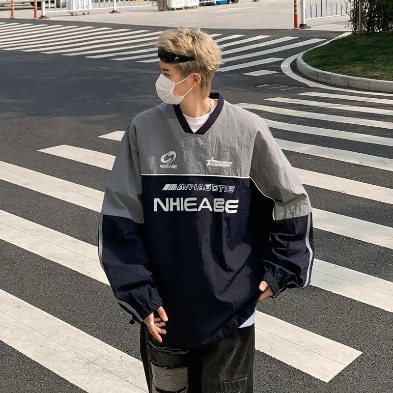 American retro motorcycle style racing suit sun protection fast drying long sleeved T-shirt mens and womens loose casual thin top 241019