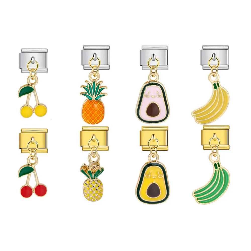 Trendy Cute Fruits Banana Pineapple Cherry Avocado Italian Charm Links Fit 9mm Stainless Steel Bracelet Jewelry DIY Making 241010