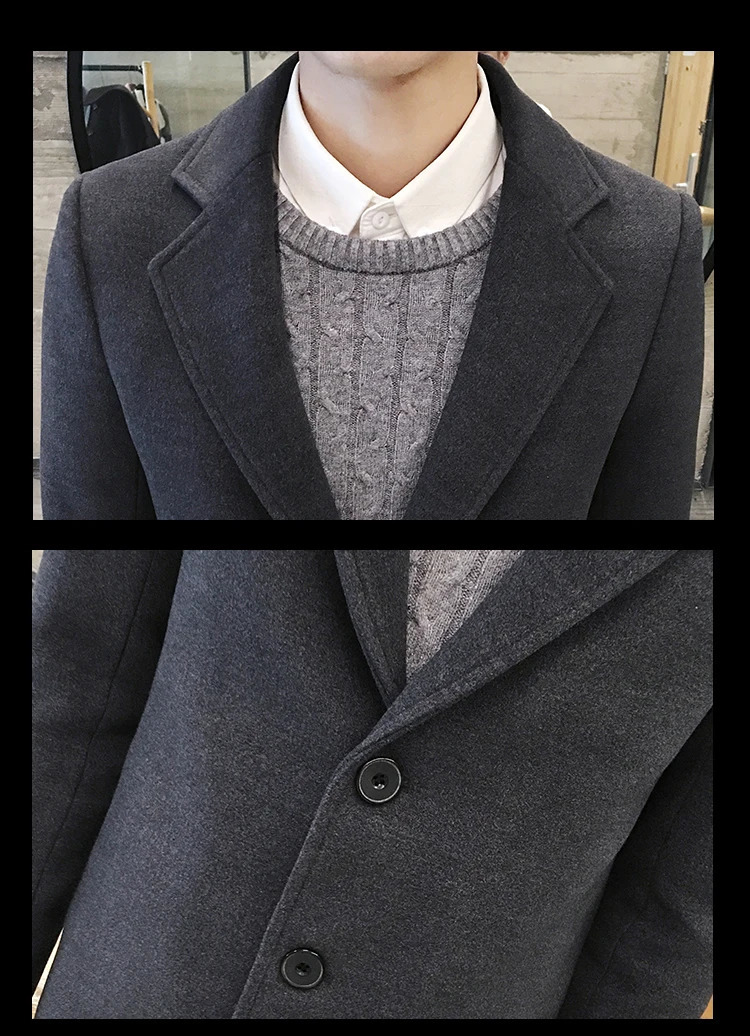 Royal Blue Wool Coat Men Winter Fashion Urban Trench Mens Slim Fit Blends Overcoat Windbreaker Manteau Homme 4XL 241010