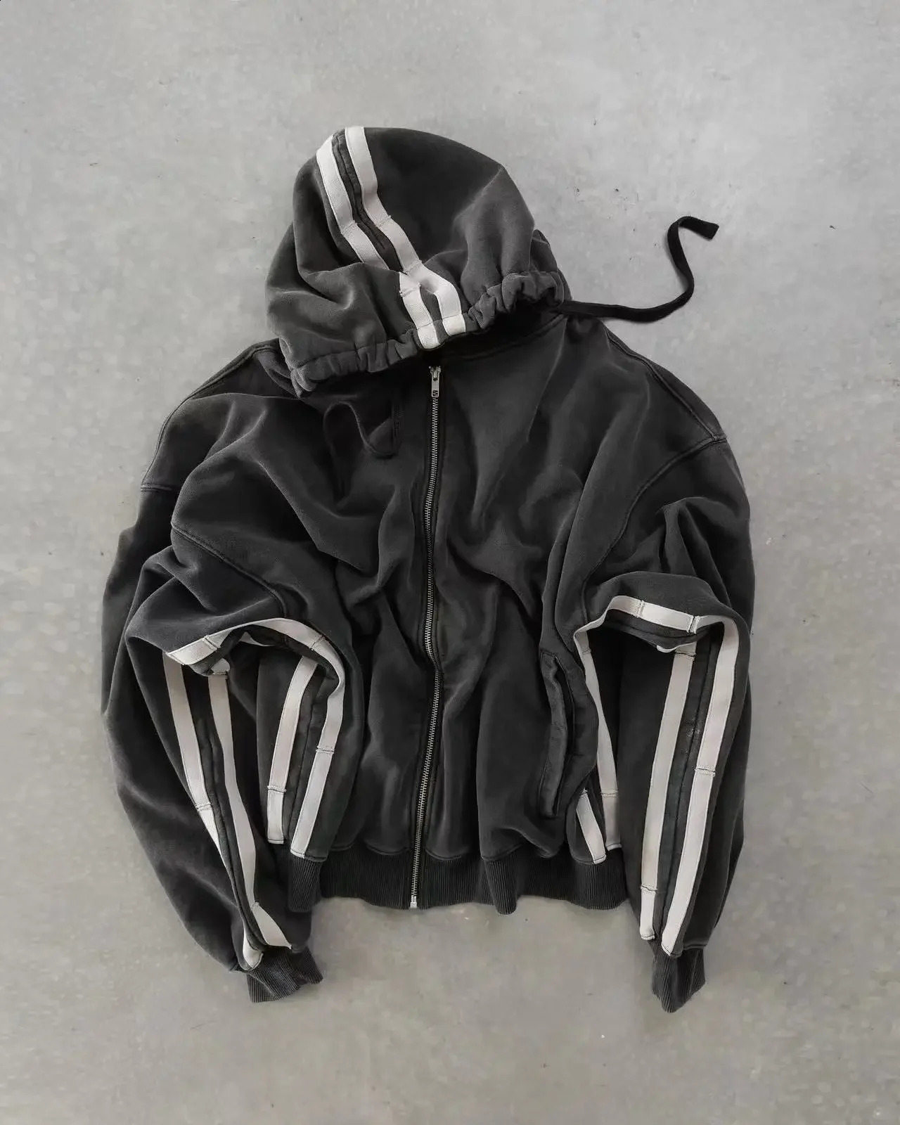Y2K 2 piece set Men Stripe Pattern Zip Up Hoodie High Quality Fashion Casual Pants Oversized Sweatshirt Hip Hop Streetwear 241017