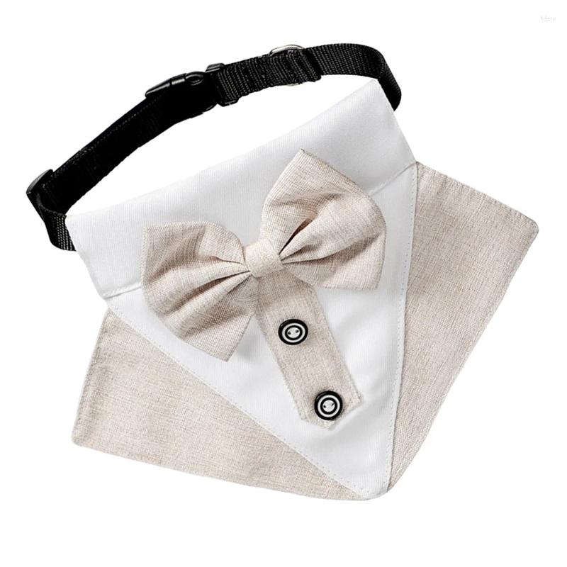 Dog Collars Pet Collar Elegant College Style Bow Tie Saliva Towel Triangle Scarf Costume Accessories For Travel (Khaki Size L/XL)