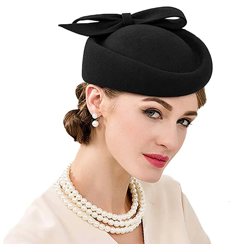 Womens Church Charm Hat Black Retro Wool Wedding Pillow Box Tea Party Hat Fedora Red Womens Derby Hat 241019