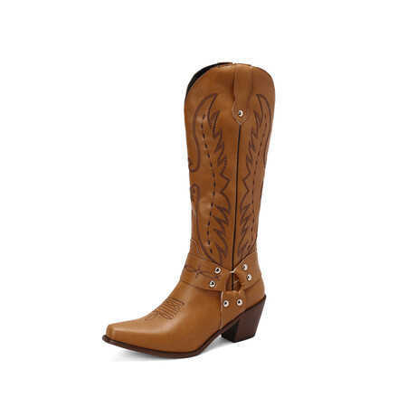 Fashion Boots Fashionable Embroidered Thick High Heel Martin Boots WoMens High Tube Boots 241008