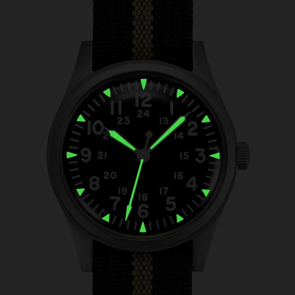 Mens military watch 34.5mm quartz super 2035 sports luminous retro watch with sturdy nylon strap 50 meters waterproof 241019