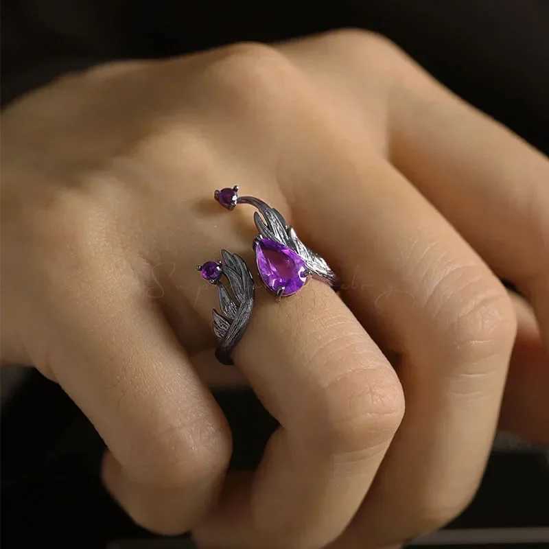 New Retro Punk Style Purple Zircon Elf Ring Personalized Open Ring Fashion Cool Jewelry Womens Holiday Gift Y241019