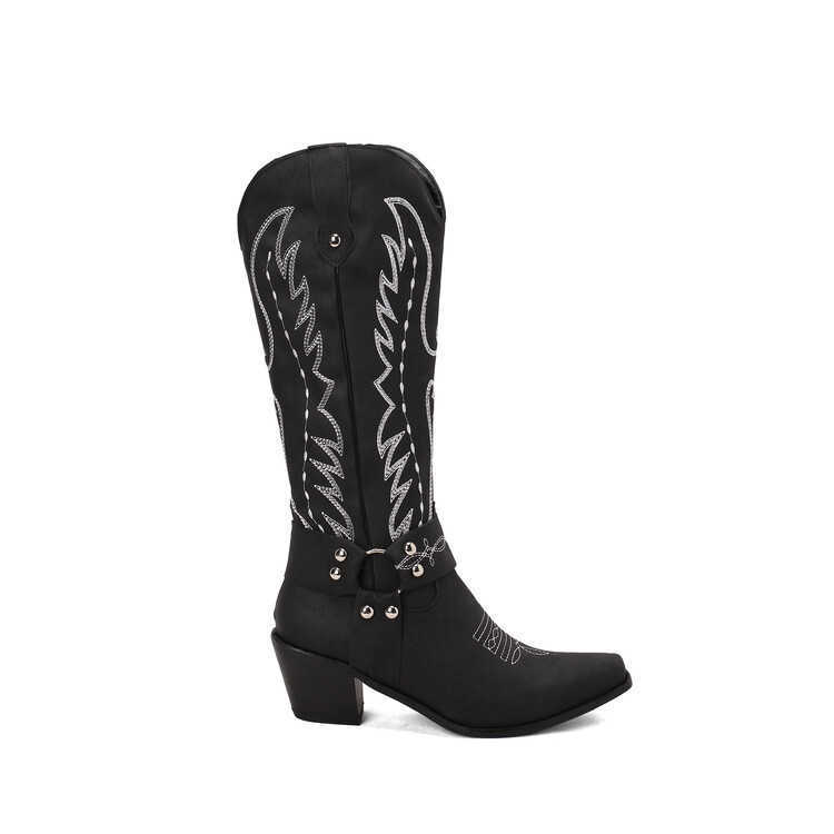 Fashion Boots Fashionable Embroidered Thick High Heel Martin Boots WoMens High Tube Boots 241008