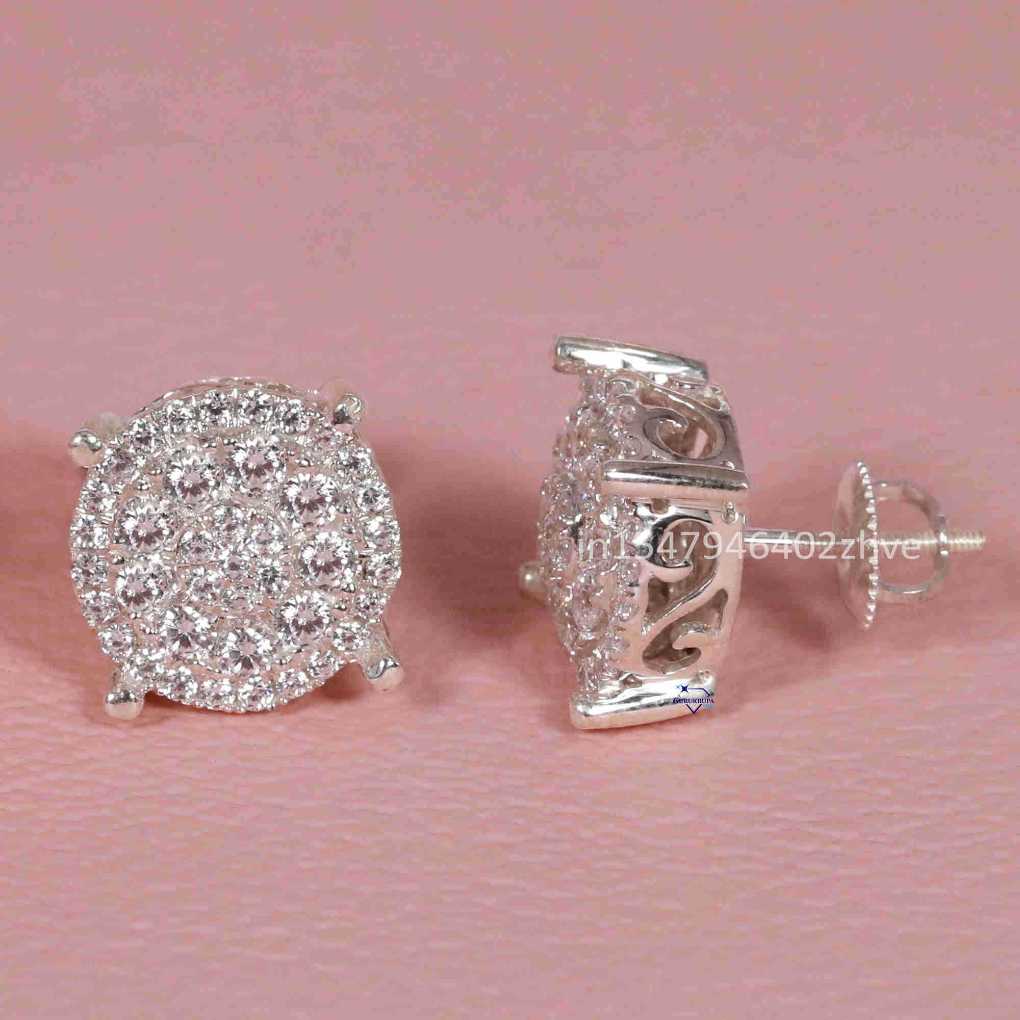 Charming 14 Kt white gold with round brilliant cut moissanite diamond handmade earrings for women with fancy look
