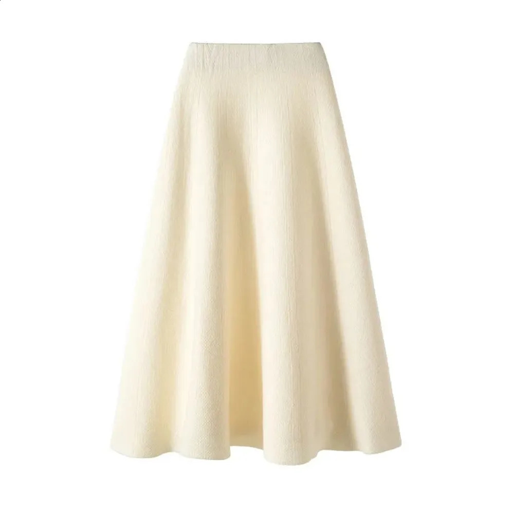 Autumn Knitted Pleated Skirt WomenS Midi Elastic High Waist ALine Sweater Female Winter Black Wool Long Mom 241019