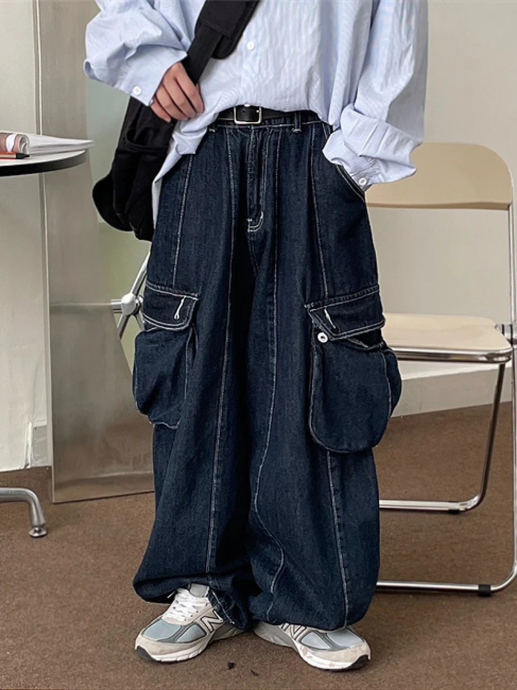 HOUZHOU Y2K Baggy Jeans for Women Oversize Denim Cargo Pants Female Wide Leg Trousers Japanese Streetwear Hip Hop Harajuku 241019
