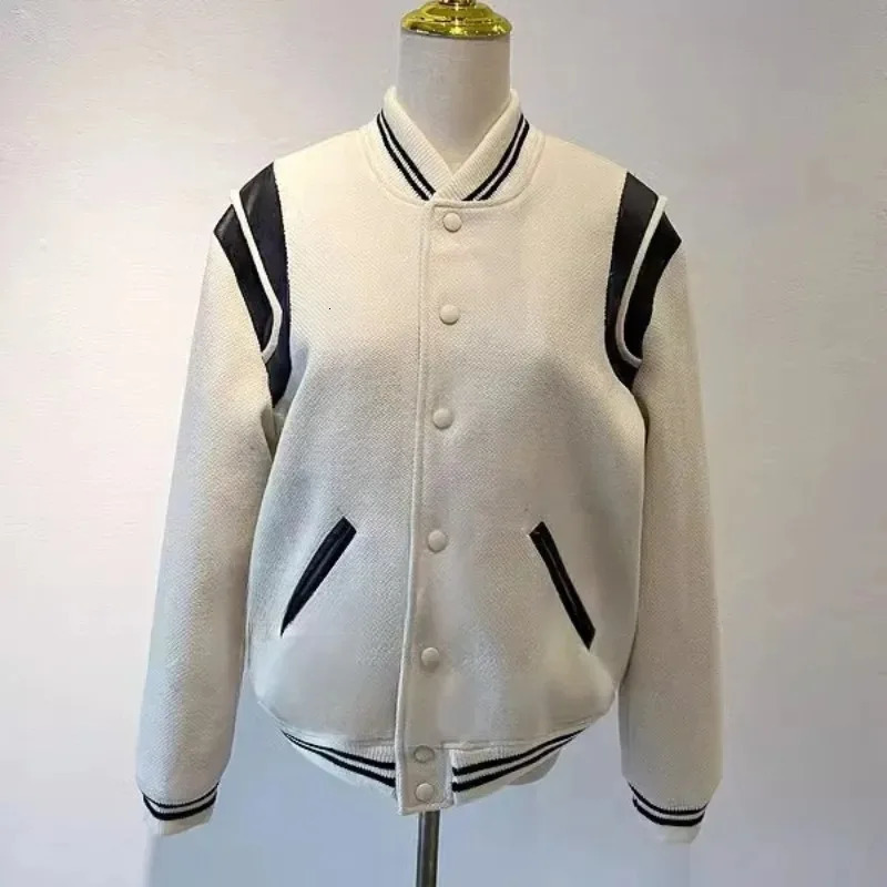 Deep City Korean style white bomber jacket womens streetwear preparatory retro tweed baseball jacket college autumn and winter fashion 241019