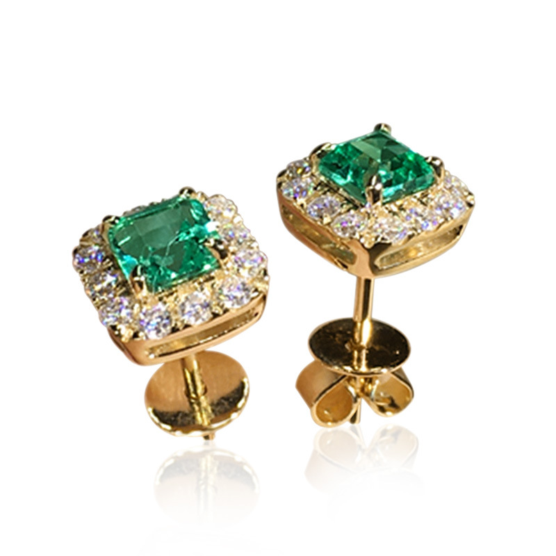 Quality Simple Fashion Stud Earrings Vintage jewelry 18K Gold Fill Princess Cur Emerald Shiny CZ Diamond Zircon Handmade Party Women Wedding Earrings 