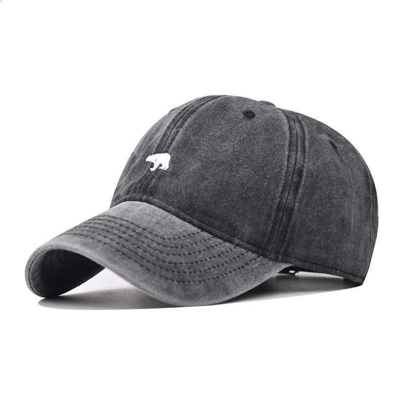 Polar bear embroidered baseball cap women washed letter soft cap male Korean retro student hat 241009
