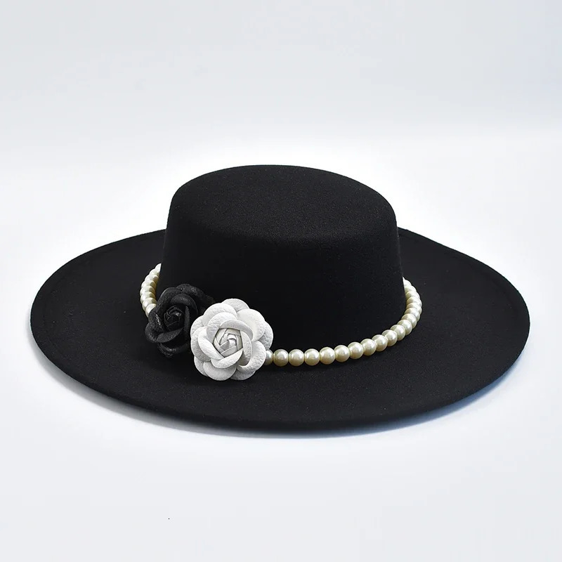 French Fedora womens hat 10CM wide brown flat top felt hat winter autumn derby wedding jazz hat 241019