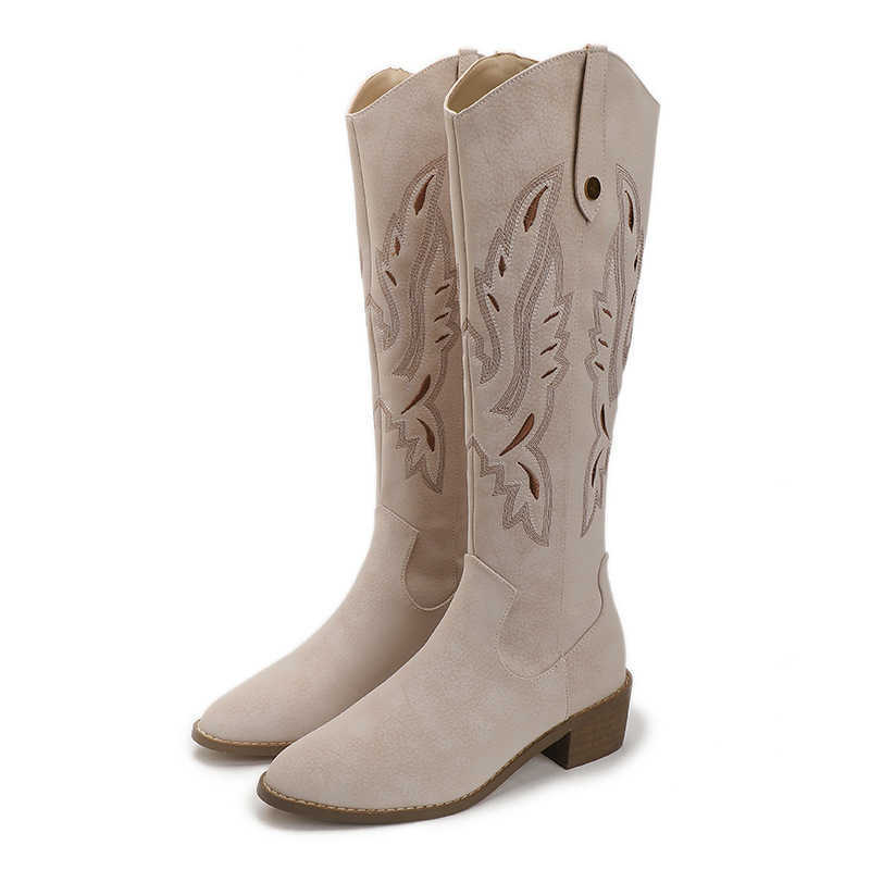 Fashion Boots Embroidered High Martin Boots For Women Autumn Winter New Item Thick Heel Patterned Knight Boots Warm Boots 241008