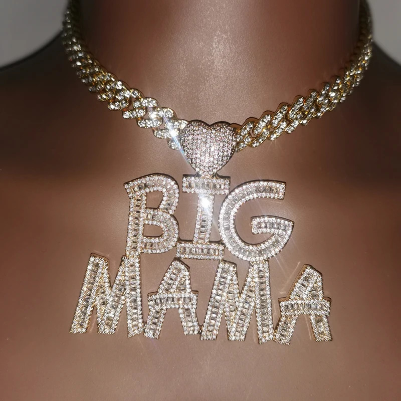 Baguette Letters Customized Name Pendant with Heart Hoop Personalized Nameplate With Rhinestone Cuban Chain Christmas Gift 241019