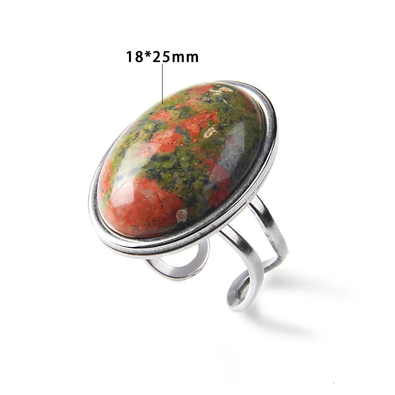 Natural Stone Ring for Women Vintage Silver Color Aventurine Rings Big Cabochon Open Adjustable Men Female Jewelry 241010
