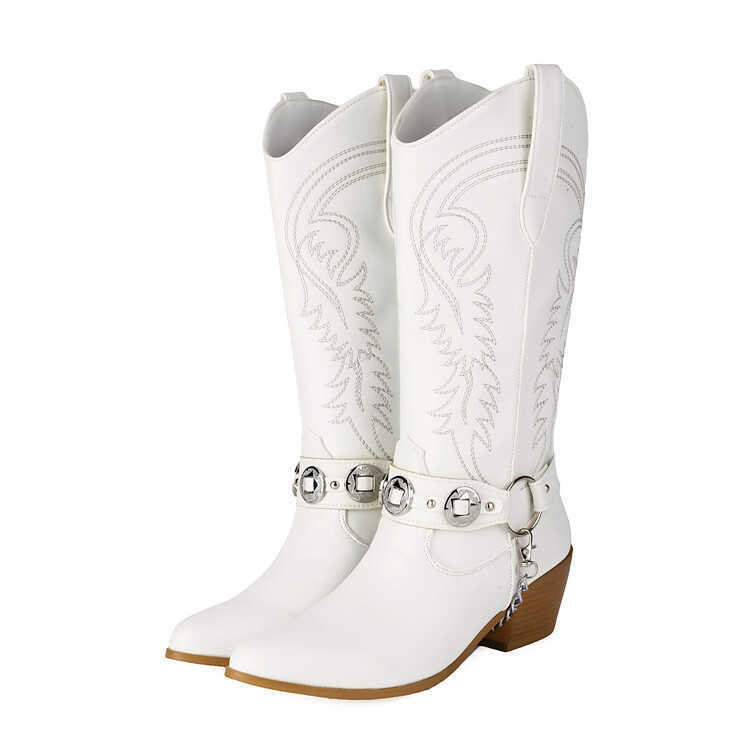 Fashion Boots Metal Chain Embroidered Western Boots Autumn New Style Pointed Toe Thick Ankle Boots Heel High-heeled Midsole WoMens Boots 241008