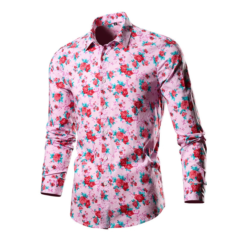 Spring/Summer Cotton Printed Shirt Romantic Beach Flower Long Sleeve Camissa Large M-6XL 241007
