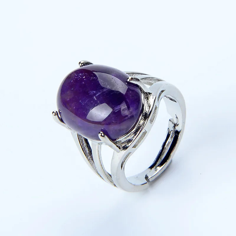 Women Fashion Ring Natural Stone Pink Quartz Purple Crystal Lapis Opening Rings Opal Oval Bead Adjustable Size Party Jewelry 241010