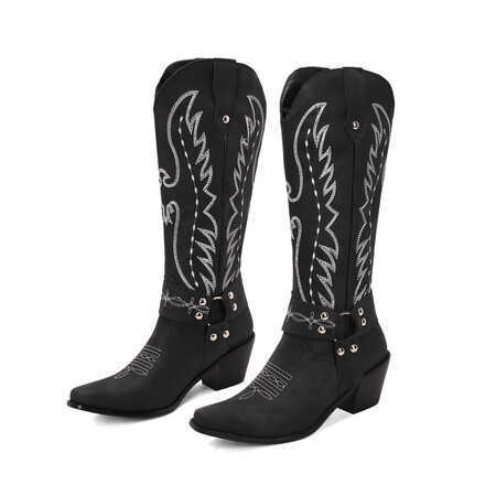 Fashion Boots Fashionable Embroidered Thick High Heel Martin Boots WoMens High Tube Boots 241008