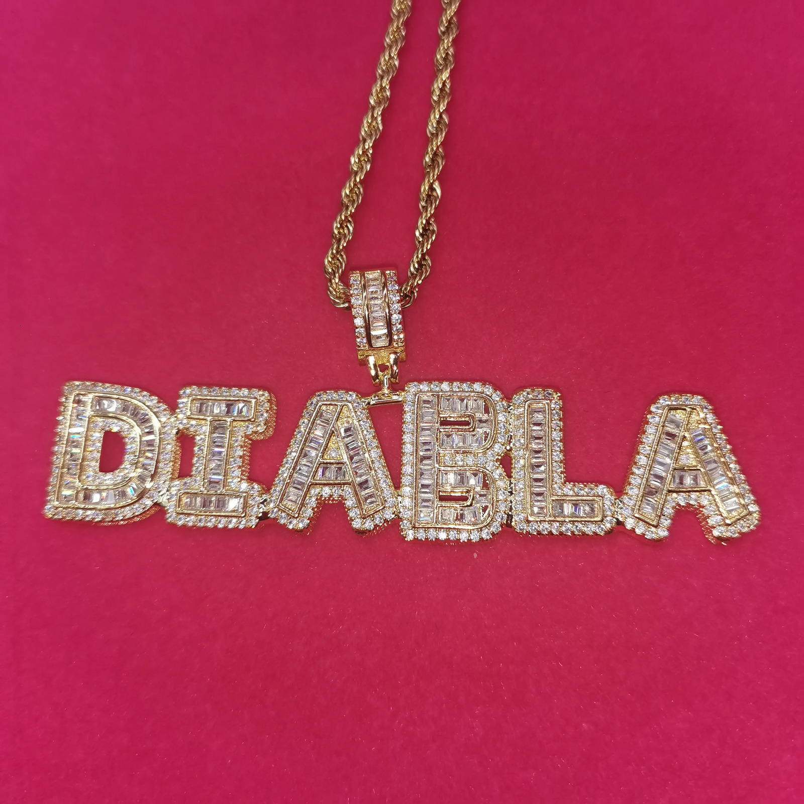 Custom Name Necklace Gift Personalized Baguette letters Pendant Chain Iced Out Rock Candy Letters Pendant Necklace Jewelry Gift 241019