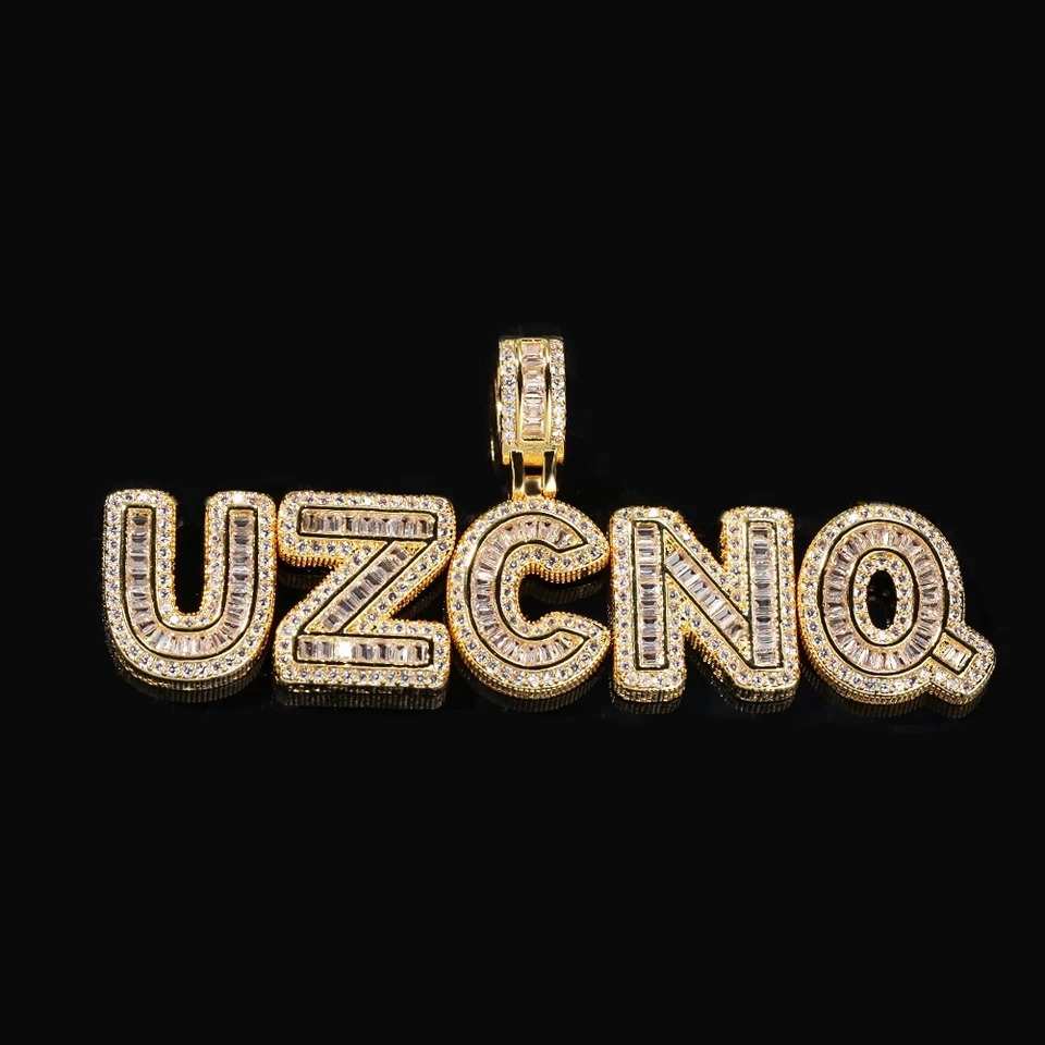 Custom Name Necklace Gift Personalized Baguette letters Pendant Chain Iced Out Rock Candy Letters Pendant Necklace Jewelry Gift 241019