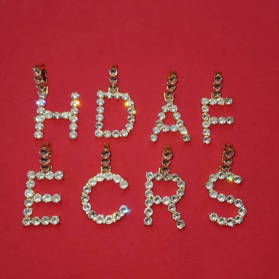 Single Zircon Tennis Letters Necklaces Pendant Charm For Men/Women Gold Color Hip Hop Jewelry with Tennis Chain 241019
