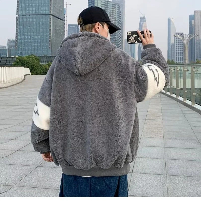 lamb fleece jacket men autumn and winter large size fleece padded couple trendy ins loose lamb wool jacket 241009