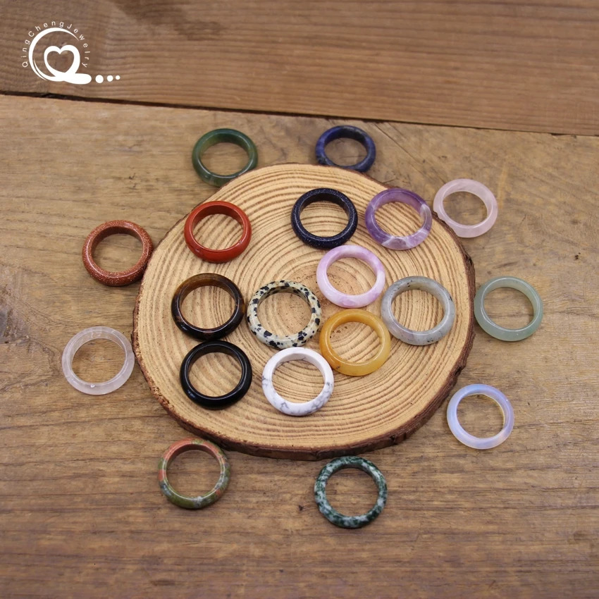 Healing Crystal Band Rings Natural Stone Quartz Agates Jaspers Dainty Finger Solid Ring Women Fashion Minimalist Jewelry4209 241010