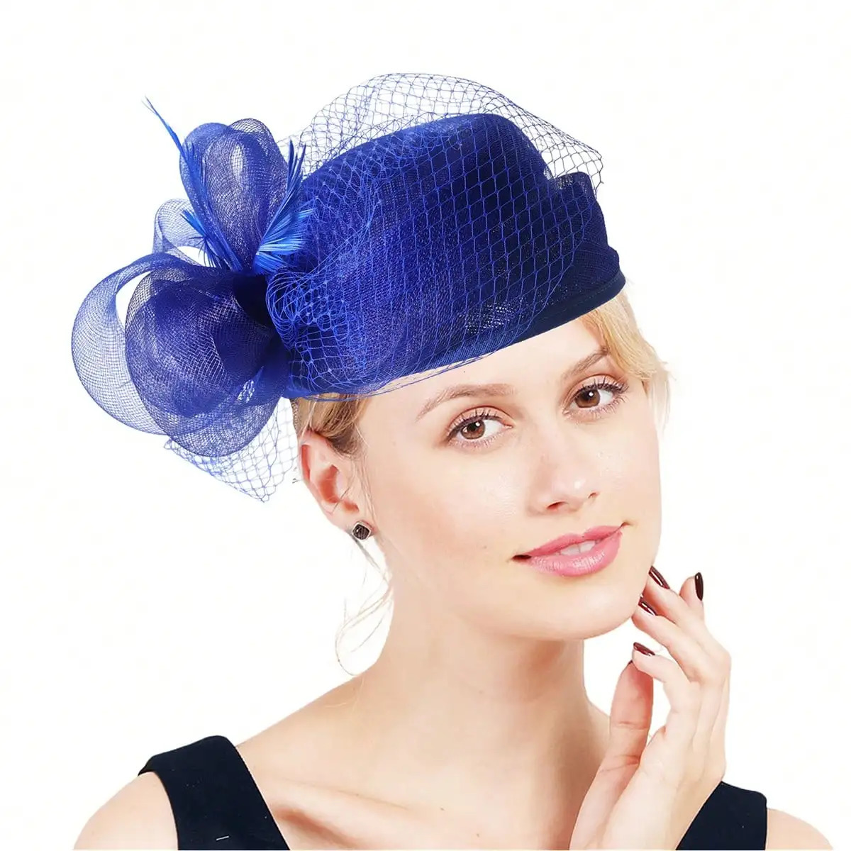 Bridal Wedding Red Riding Hood Female Charm Church Cocktail Tea Party Sinamay Feather Veil Headwear Elegant Derby Hat 241019