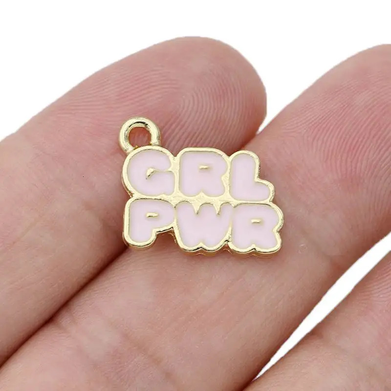 10Pcs Gold Plated Enamel Girl Power Charms Pendant for Jewelry Making Earrings Bracelet Necklace Accessories DIY 241010