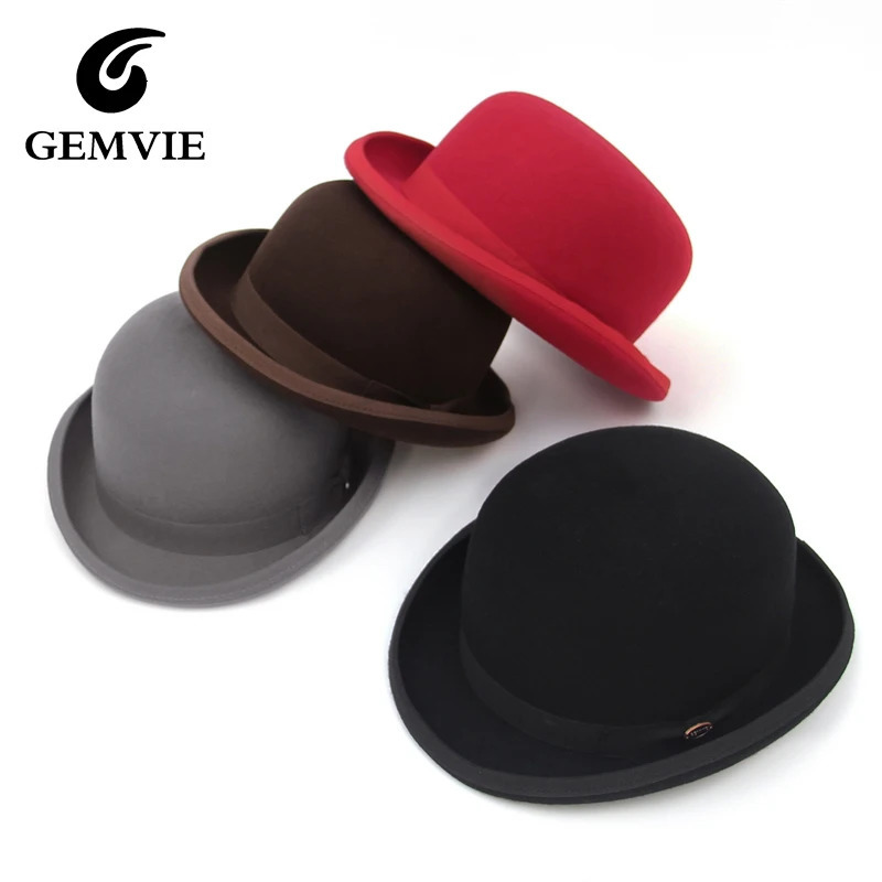 GEMVIE 100% wool felt derby hat mens party official Fedora bowling hat costume magic hat 241019