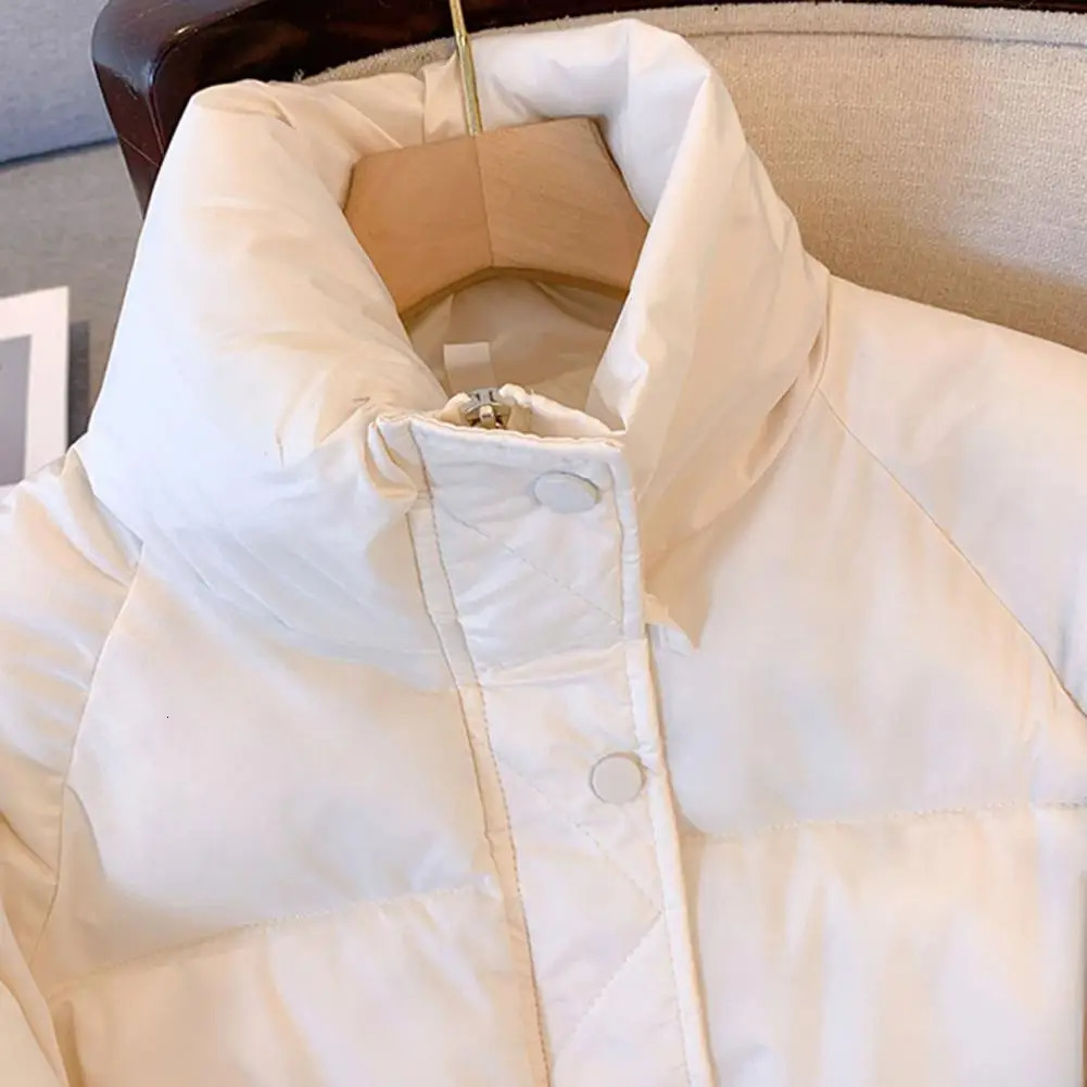 Women Winter Cotton Coat Thickened Padded Stand Collar Neck Protection Short Windproof Long Sleeve Down Jacket 241007