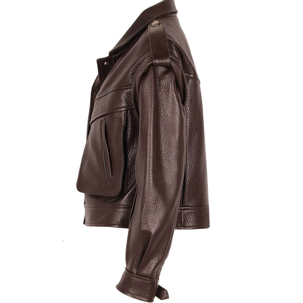 Yoloagain High Quality Dark Brown Real Leather Women Sheepskin Biker Jacket Female 2024 Autumn