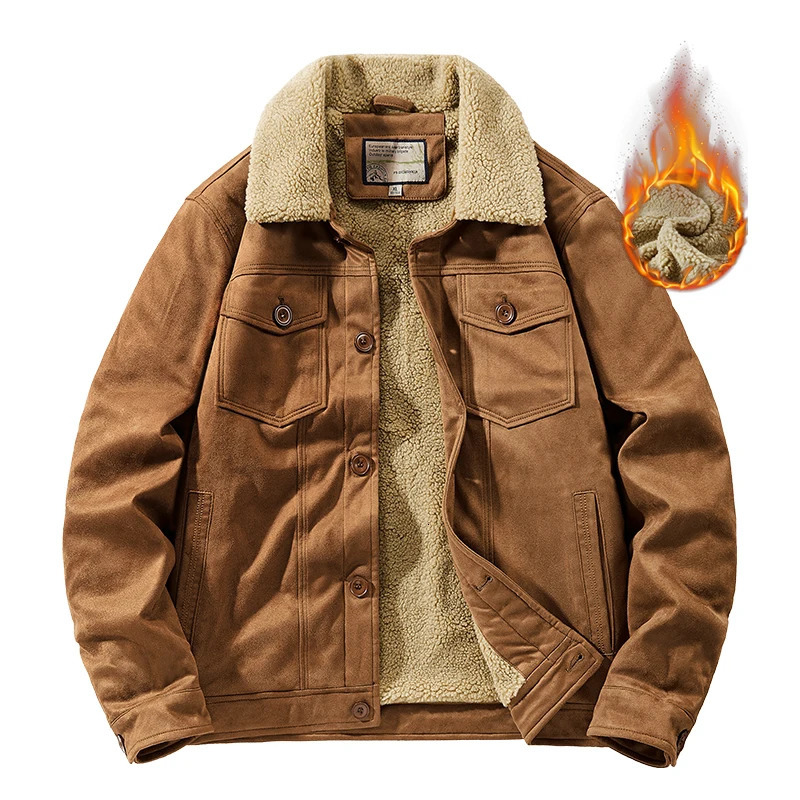 Needlesnoah Autumn Mens Warm Pilot Jacket Wool Suede Thick Coat Mens Single Chest Classic Parkas Fashion Windproof Machine 241007