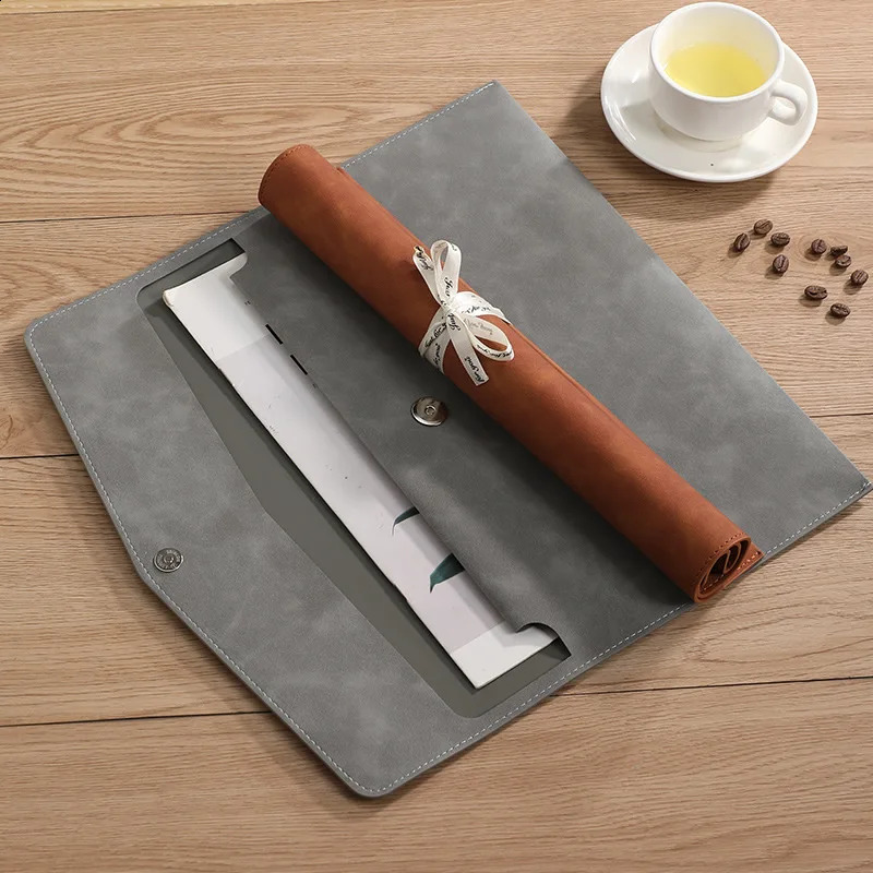 Leather File Folder Simple Large Capacity Document Bag Fashion Briefcase Data Contract Bill Office Paper Organizer 241019