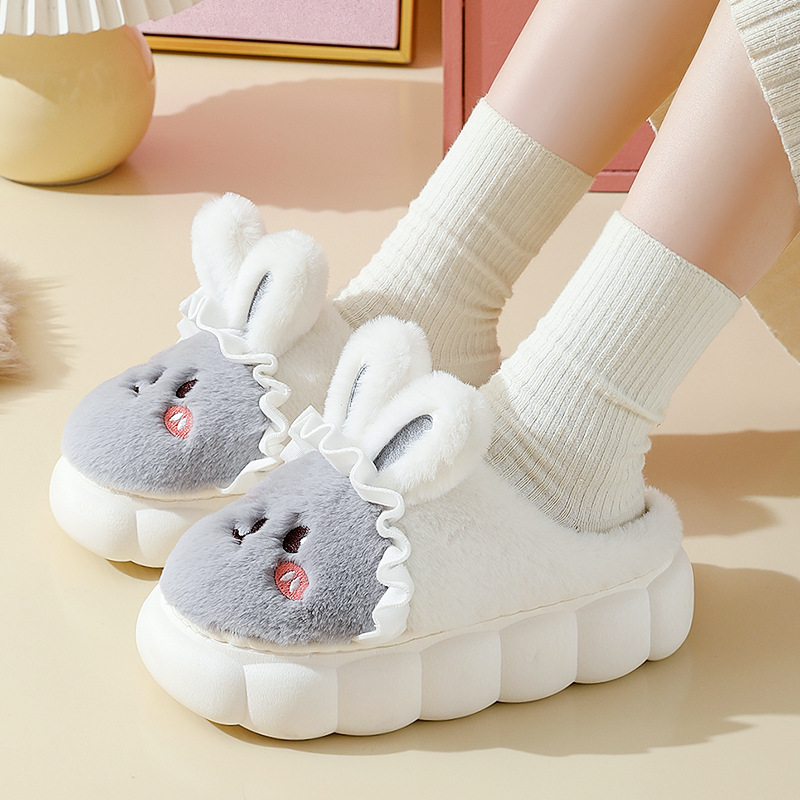 Cute Cartoon Rabbit Slippers with Anti-Slip Thick Bottom for Women