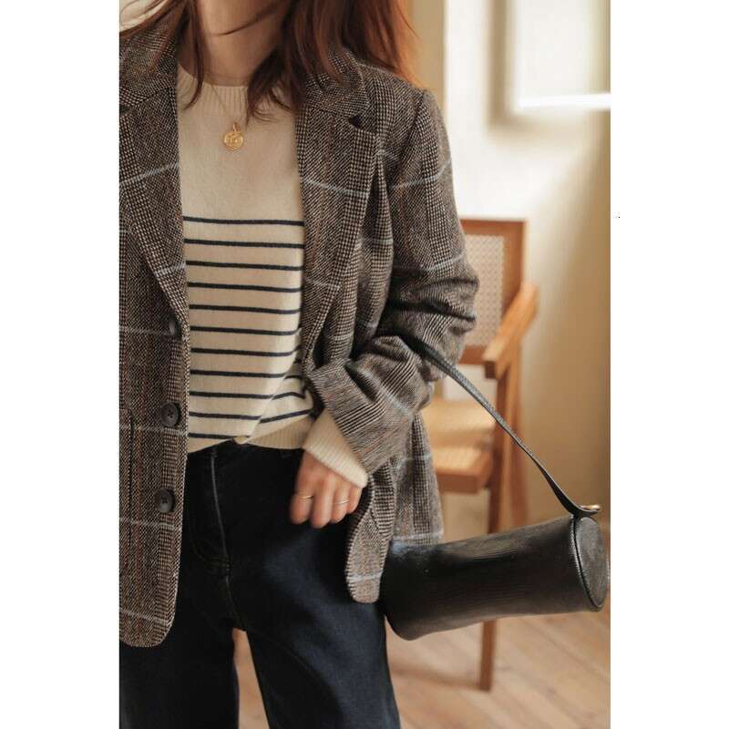 Vintage Commuter Stripe Round Neck Cashmere For Women Spring And Autumn Loose Jumper Temperament Wool Base Sweater