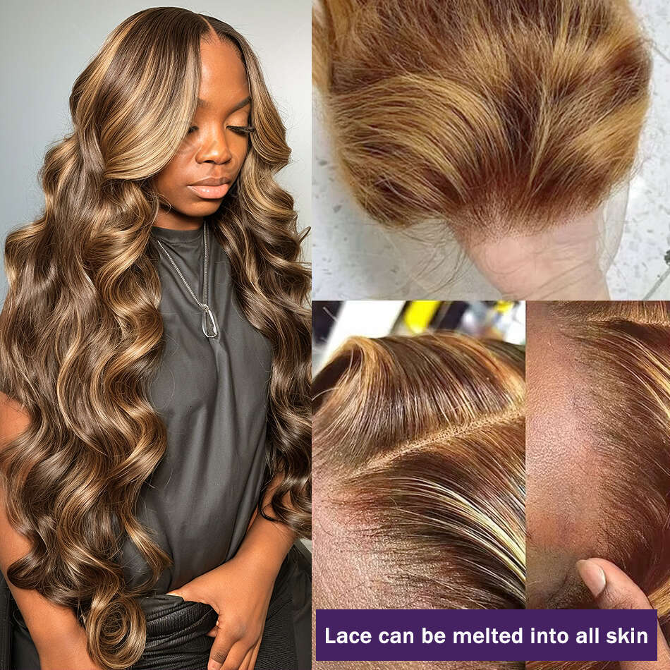 Wigir 250% 40 Inch Highlight Ombre Body Wave 13x6 HD Front Human Hair 4/27 Remy Colored 13x4 Lace Frontal Wig For Women