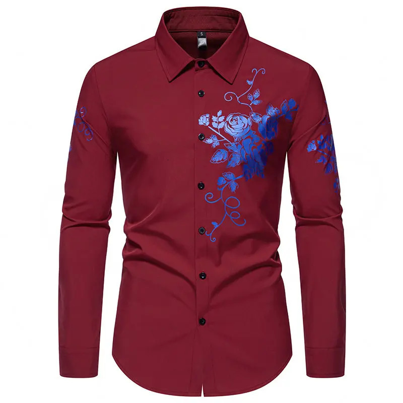 Mens 3D Printed Shirt Single Chest Collar Loose Top Fashionable Mens Wedding Ball Party Rose Flower Dress 241007