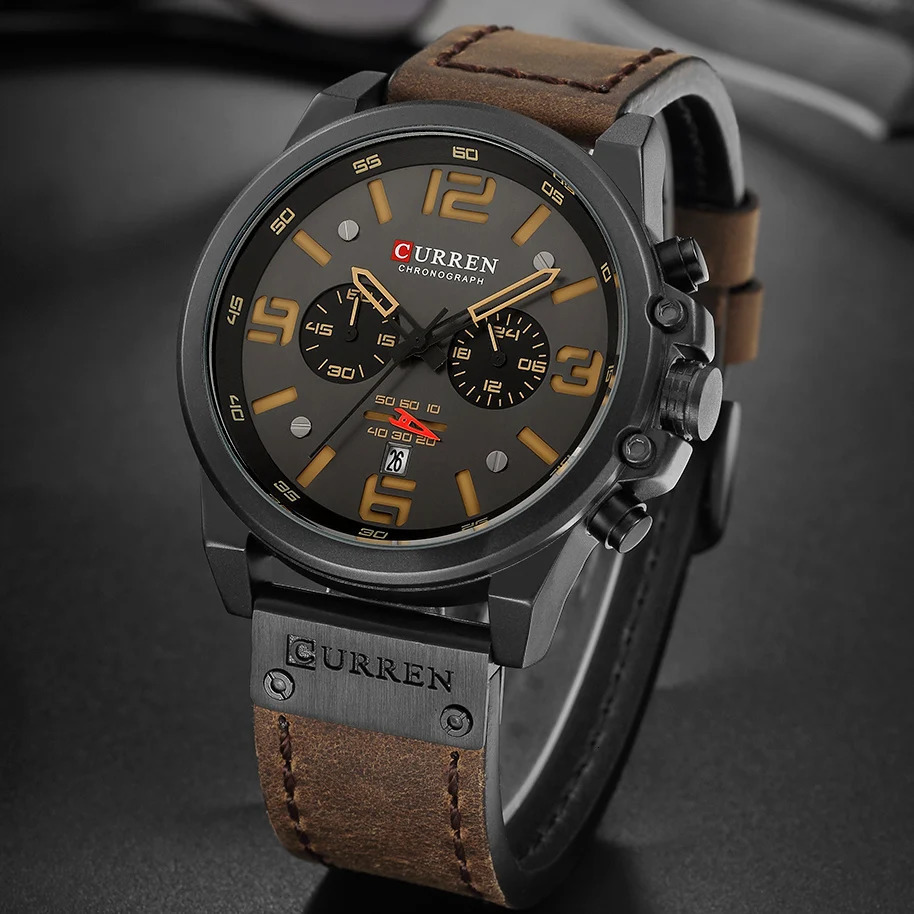 Curren Mens Watch Top Waterproof Sports Watch Timing Quartz Military Leather Relogio Masculino 241019