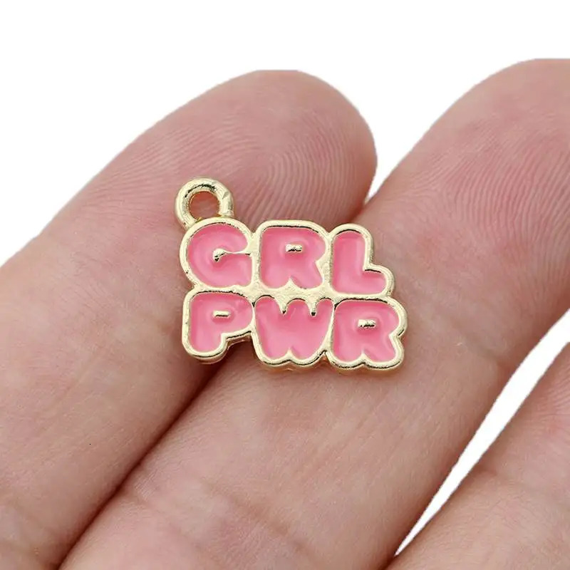 10Pcs Gold Plated Enamel Girl Power Charms Pendant for Jewelry Making Earrings Bracelet Necklace Accessories DIY 241010