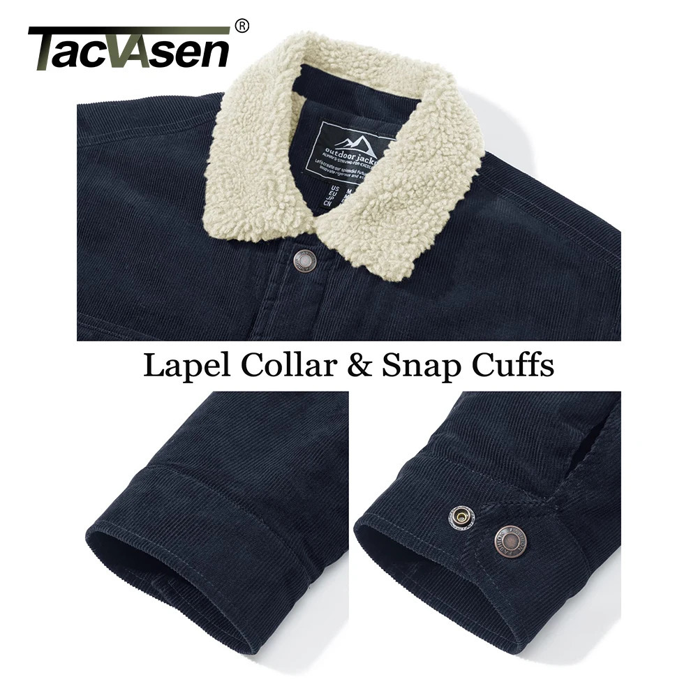 TACVASEN Mens Corduroy Jacket Soft and Warm Sherpa Wool Lining Collar Jacket Winter Truck Driver Cargo Work Clothes Multiple Pockets 241007