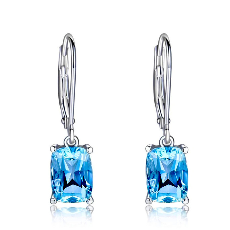 Classic Blue Imitation Topaz Drop Earrings 925 Sterling Silver Women Simple Zircon Earrings Designer 10mm Crystal Diamond Earrings Wedding Jewelry