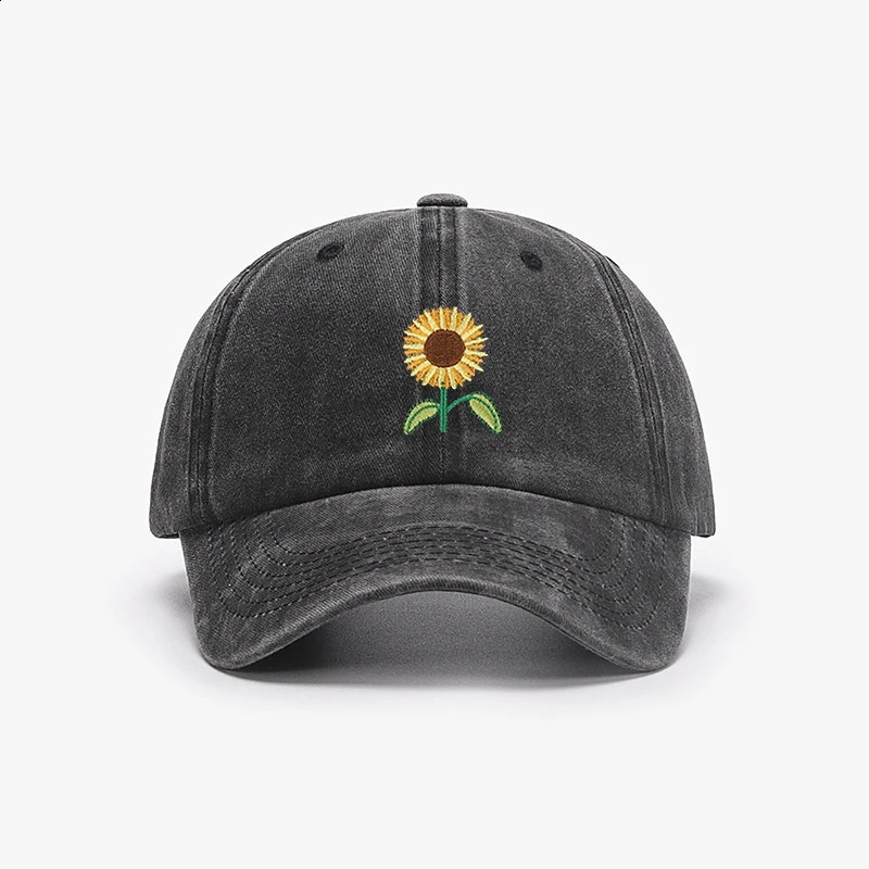 Sunflower Baseball Cap Embroidered Plant Dad Trucker Hat Trendy Washed Vintage Woman Sun Hat Cotton Mom Hats 241009