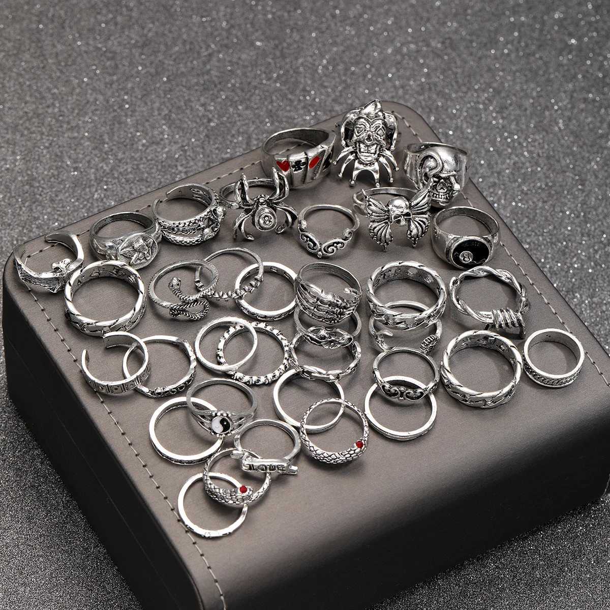35 piece Gothic ring set suitable for men women fashionable clowns devilish faces smiling faces finger rings used for daily clothing party accessories